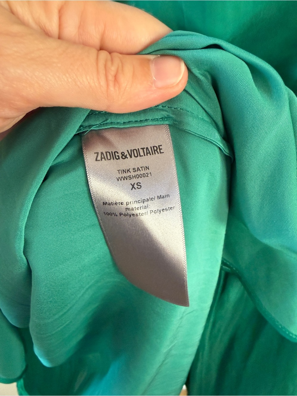 Zadig & Voltaire Tink Satin Blouse Emeraude | Size XS - Picture 5 of 12